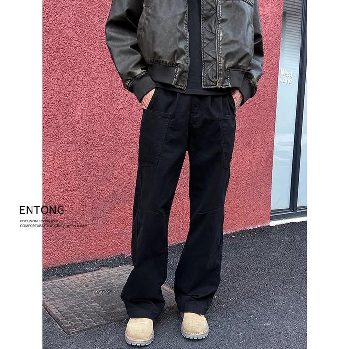 Entong美式高街vibe黑色休闲工装裤男生高级感痞帅宽松直筒微喇裤
