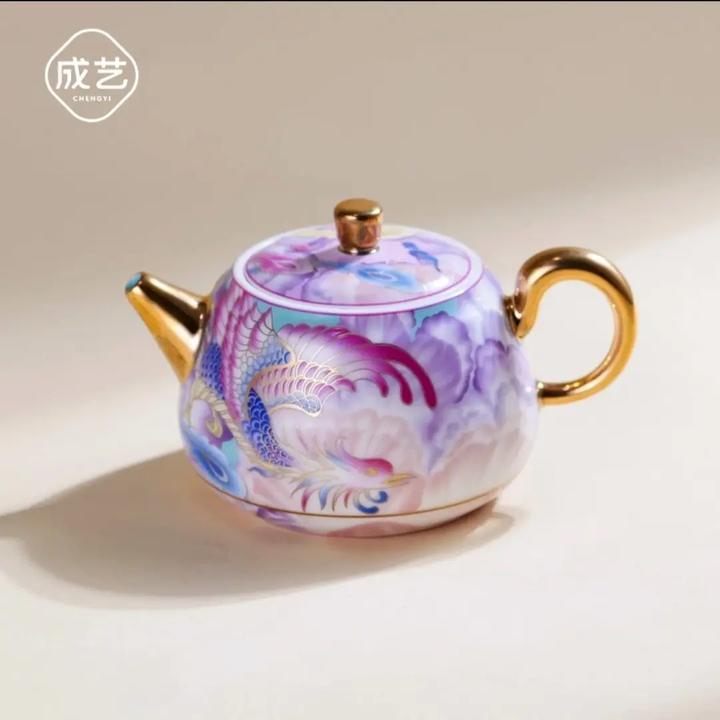 成艺凤凰松石绿拓香壶鎏金陶瓷茶壶家用泡茶壶高档茶具描金复古