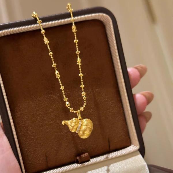 铜合金项链 古法拉丝南瓜葫芦项链轻奢小众精致气质锁骨链毛衣链