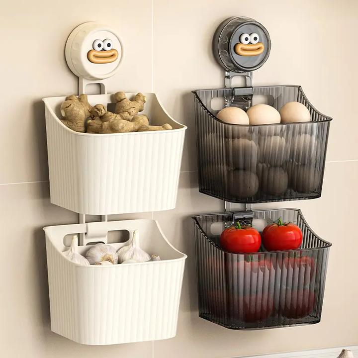 厨房吸盘葱姜蒜收纳盒置物架壁挂生姜大葱大蒜收纳神器免打孔挂篮