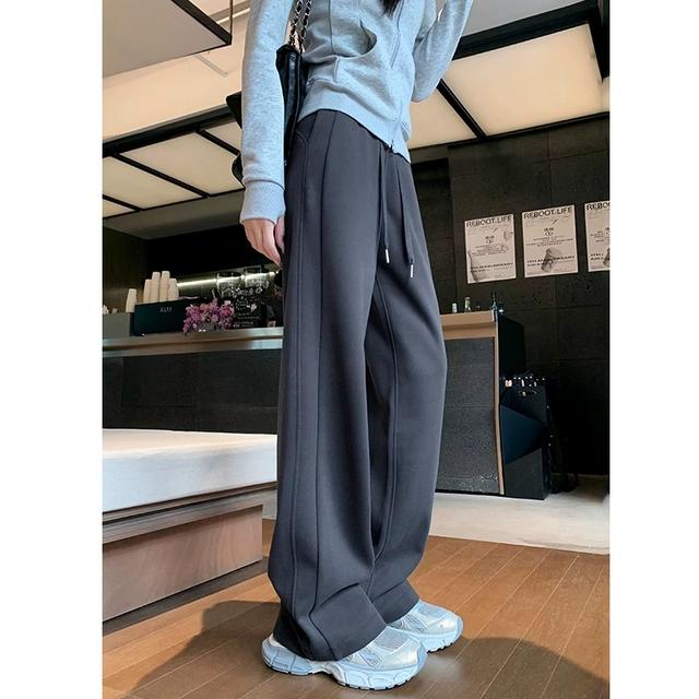 灰色运动卫裤女秋冬2024新款休闲宽松加绒加厚高腰垂感香蕉阔腿裤