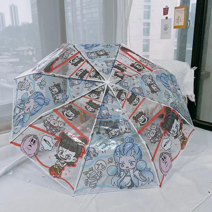【果盟】可爱娜吒彩绘印花透明伞高颜值学生全自动防风雨伞手机礼盒