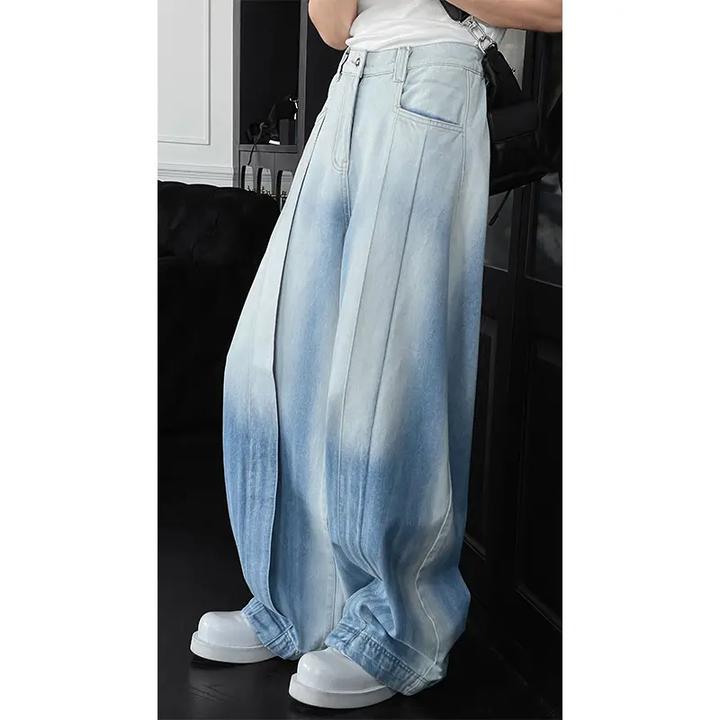 龙叨叨春夏新款原创设计款复古水洗牛仔裤男美式休闲宽松阔腿长裤