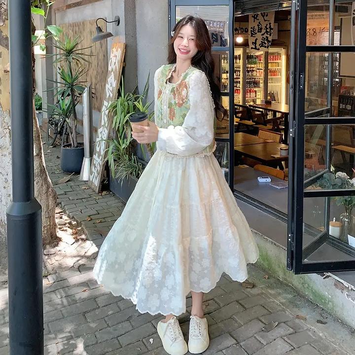 超好看提花马甲连衣裙套装女2025春秋新款法式设计感仙女裙两件套