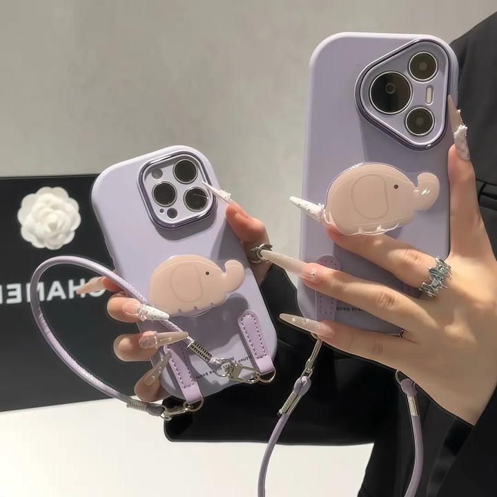 萌萌小象支架挂绳适用苹果17手机壳oppo华为小米15vivo创意全包