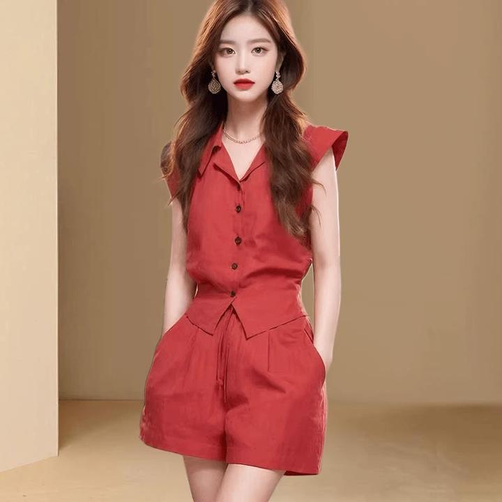 高级感盐系轻熟风套装女士2025夏季新款小个子宽松显瘦短裤两件套