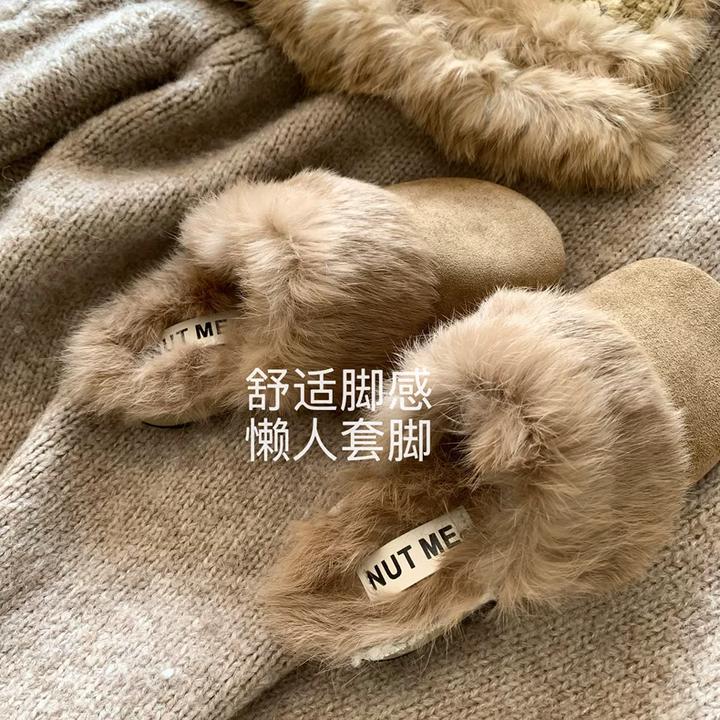 绒绒奶兔~浪漫法式优雅毛毛鞋INS网红款包头毛茸茸勃肯鞋女冬