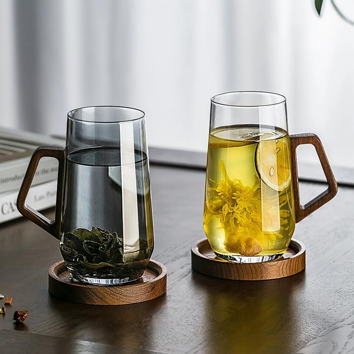 中式高档茶杯玻璃杯家用泡绿茶专用男士带把水杯办公室水晶杯子