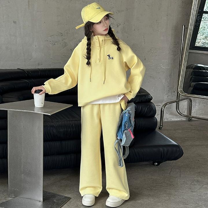 女童春装套装2025新款儿童潮酷穿搭女大童卫衣阔腿裤两件套春秋款