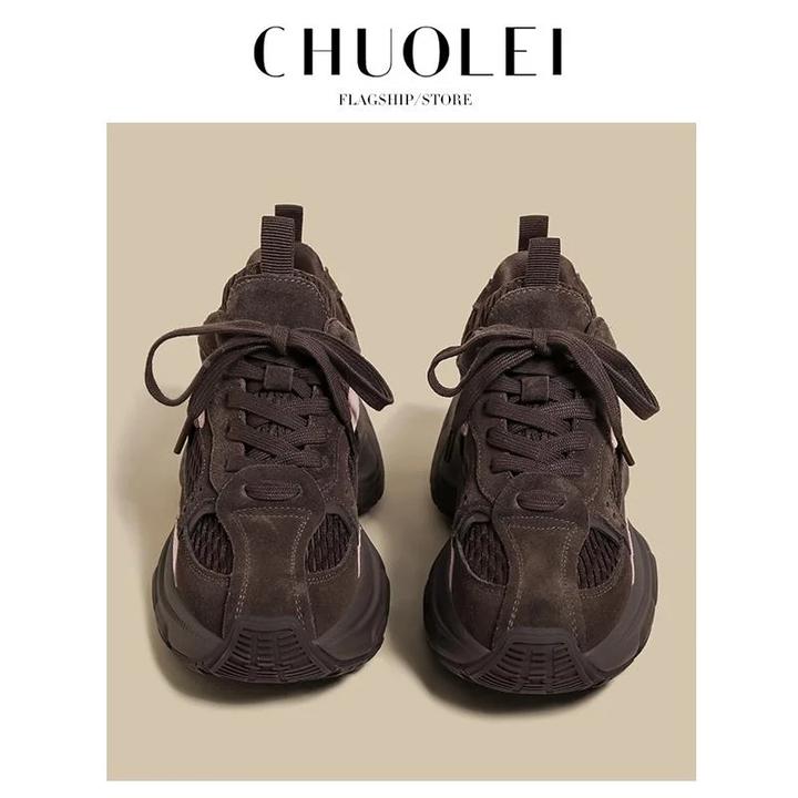 厚底老爹鞋女2025春季新款巧克力棕色复古轮鞋子女款爆款2025新款