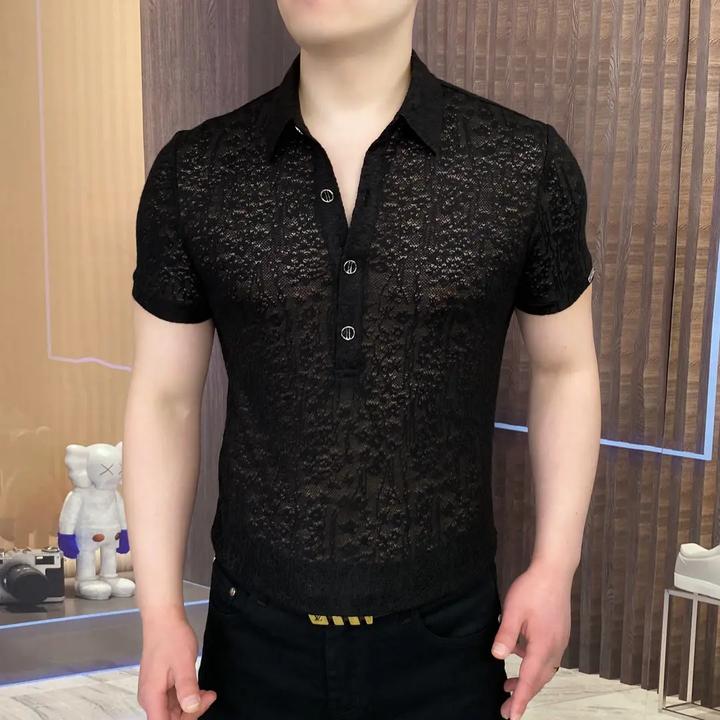男士Polo衫新款黑色纽扣翻领男装轻奢百搭修身商务时尚休闲