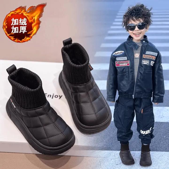 女童雪地靴2025冬季新款儿童鞋子加绒加厚保暖袜子靴防水男童棉鞋