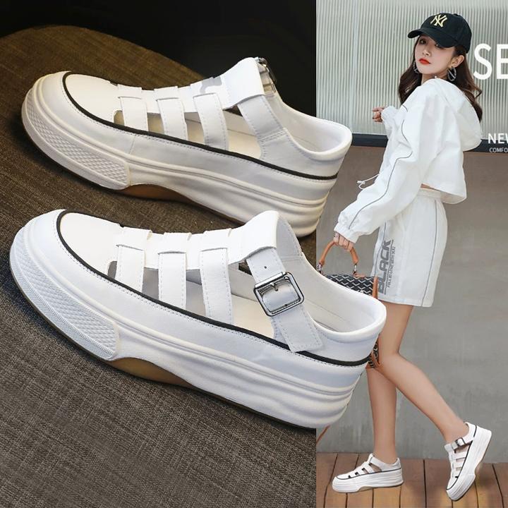 万达撤柜真皮包头凉鞋女2025新款女款夏季厚底罗马韩系时装仙女风