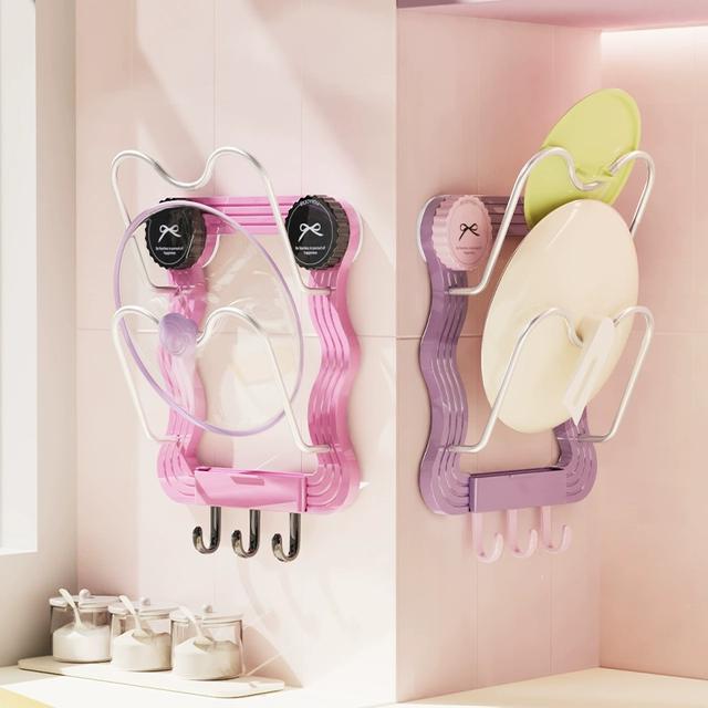 吸盘锅盖架壁挂式免打孔厨房置物架多巴胺收纳架菜板架多层砧板架