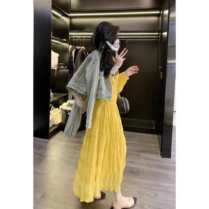 大码女装春季茶歇法式温柔连衣裙遮肉显瘦复古超仙气质雪纺长裙