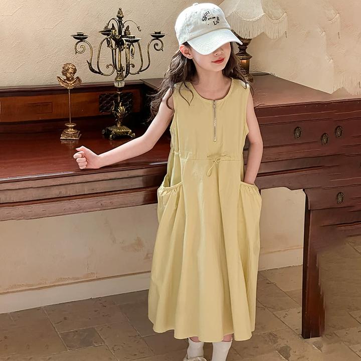 女童连衣裙2025新款夏季儿童休闲无袖背心裙女孩洋气时髦棉布裙子