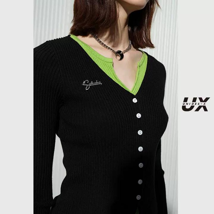 2025春秋新款 黑色修身针织衫开襟毛衫女 时尚通勤上衣 百搭单品