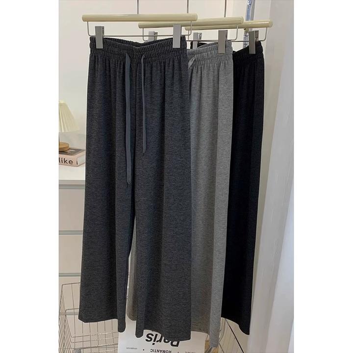 灰色抽绳糯米裤毛巾阔腿针织裤女春秋2025新款高腰垂感毛呢休闲裤
