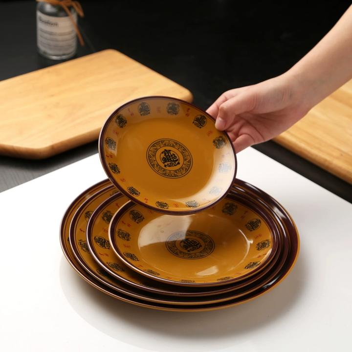招财中式商用餐厅圆形仿瓷盘子家用菜盘复古餐具中式农家乐凉菜盘