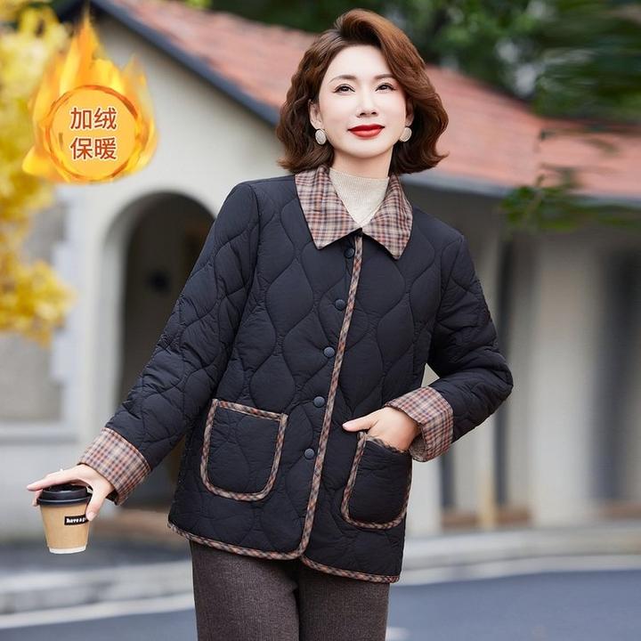 秋冬加绒尼丝纺冬季棉服外套2024冬新款轻薄时尚减龄休闲加厚棉衣