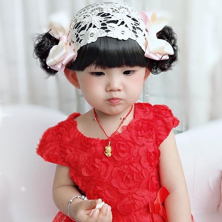 女孩韩版宝宝刘海发带婴儿童假发粉红色公主头饰3-4-5-6个月1-2岁