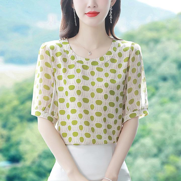 高贵时髦波点短袖雪纺衫2025新款时尚潮流精致高档女人味小衫上衣