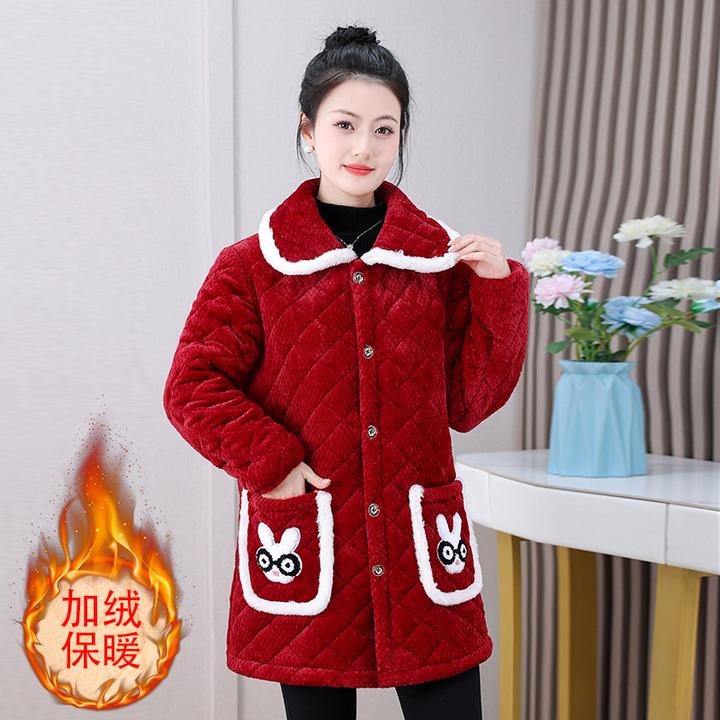 女装中长款加厚棉袄加绒罩衣外穿中老年妈妈冬季宽松保暖棉服外套