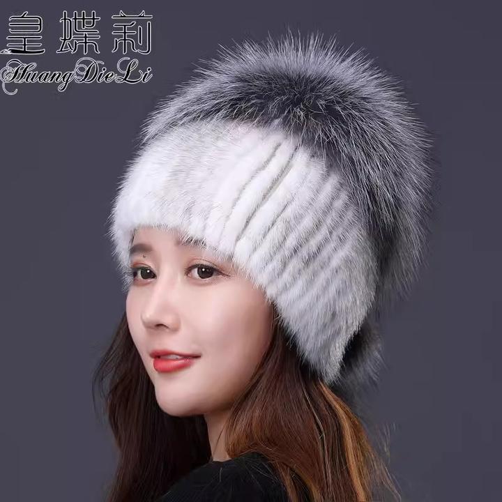 秋冬水貂皮帽子女手工编织帽子水貂帽子女