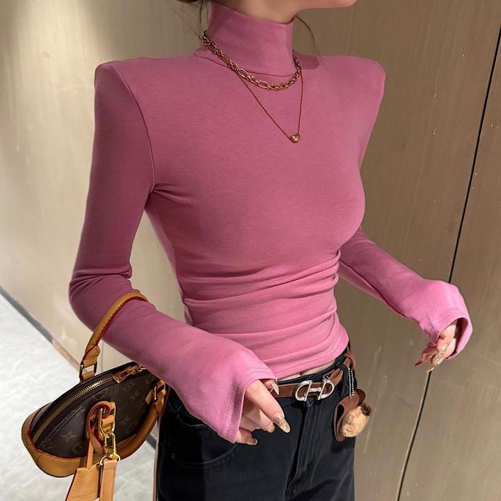 半高领加厚长袖打底衫T恤女新款加绒显瘦内搭打底女款2025上衣