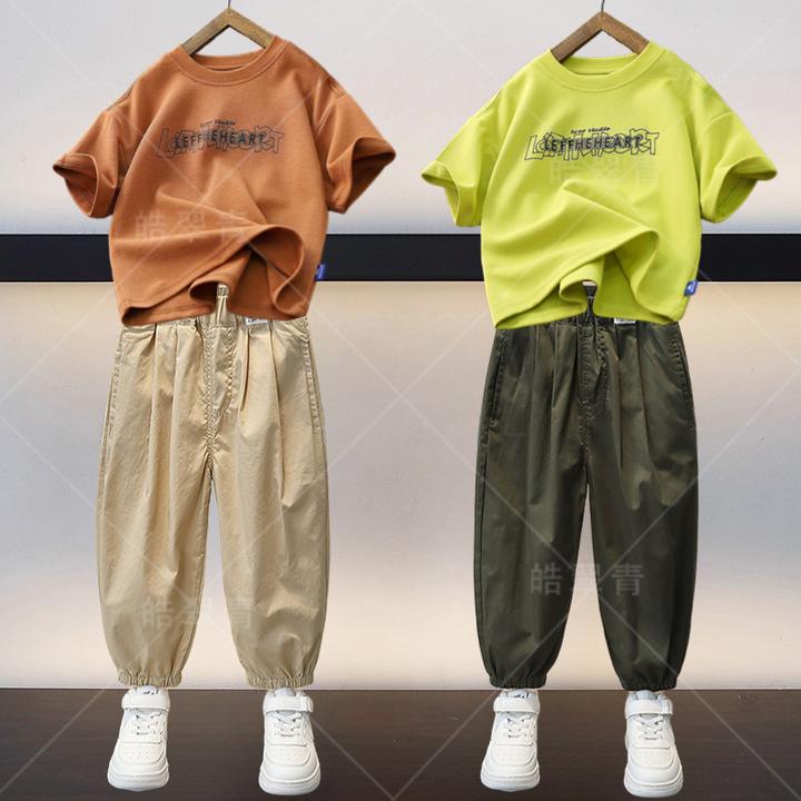 男童套装夏款2024新款中大童时尚帅气宽松短袖T恤速干裤两件套潮