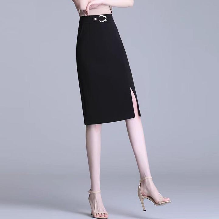 半身裙女中长款夏季新款高腰显瘦开叉职业一步裙有口袋薄款包臀裙
