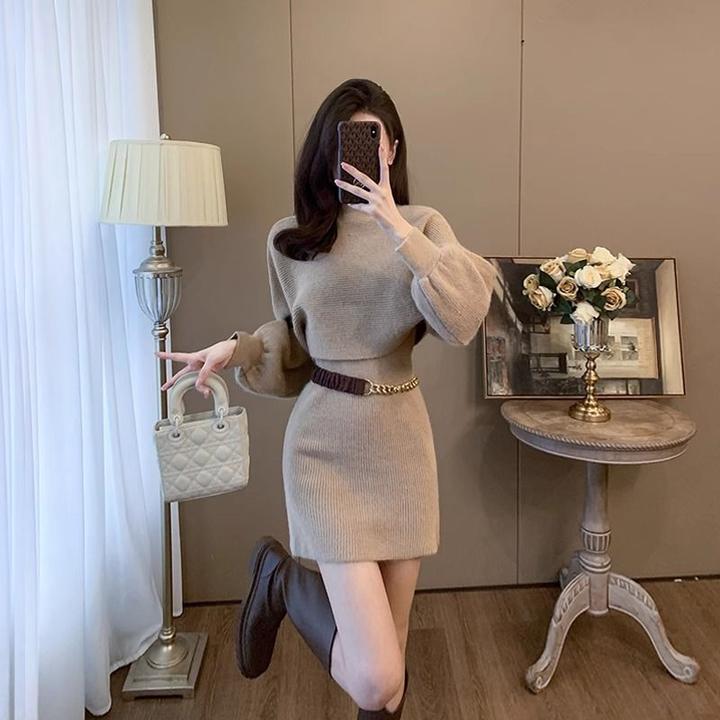 2024秋冬新款法式流行小香风裙套装披肩毛衣包臀气质显瘦女两件套