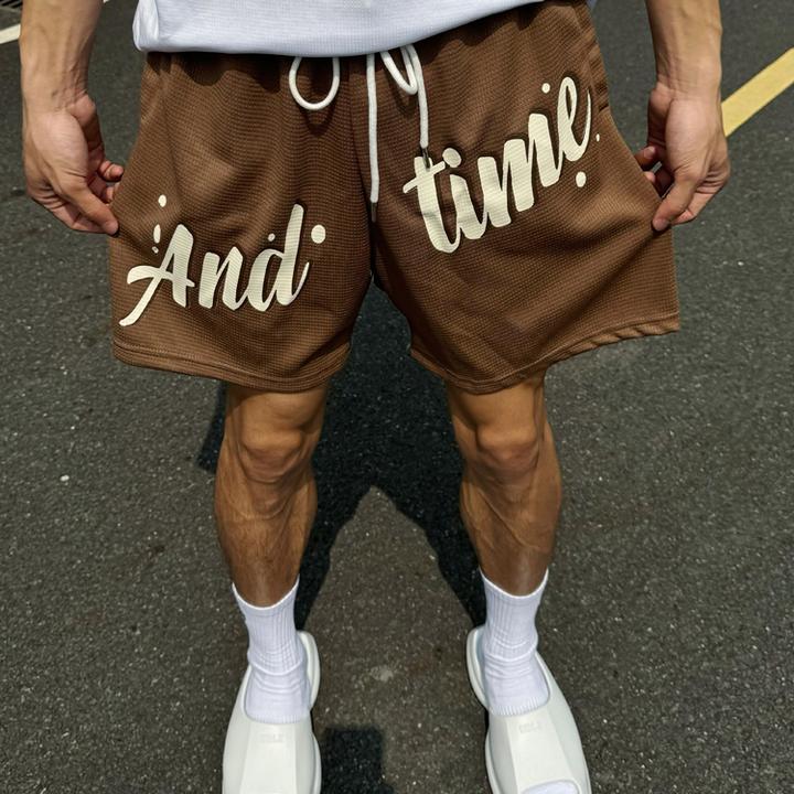 andtime美式短裤华夫格咖啡篮球裤夏季宽松潮牌训练三四分裤跑步
