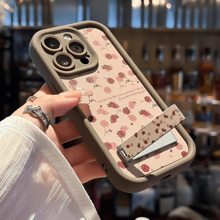 满屏粉玫瑰适用苹果16promax手机壳带支架iphone15女款复古14全包