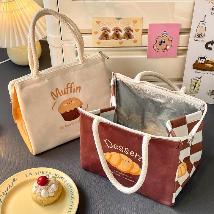 可爱保温饭盒袋大容量便当包上班族学生带饭零食袋子便携手提餐包