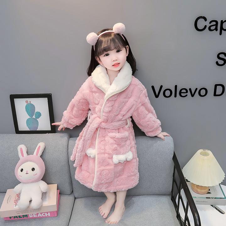 女童浴巾秋冬季小童婴儿法兰绒睡袍儿童洗澡斗篷浴衣宝宝加厚浴袍