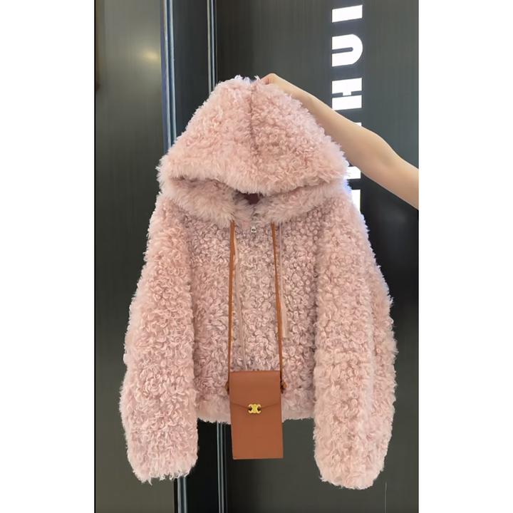 2024秋冬新款高级感时尚设计连帽软糯舒适保暖短外套显瘦长袖开衫