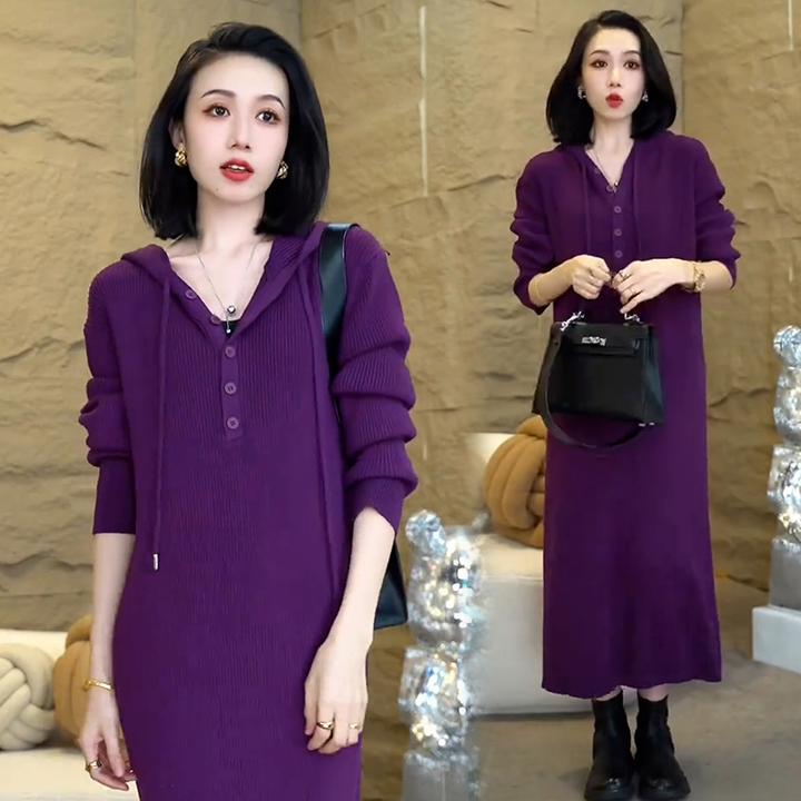时尚宽松显瘦毛衣裙女2025年春秋季新款轻奢高级感休闲连帽连衣裙