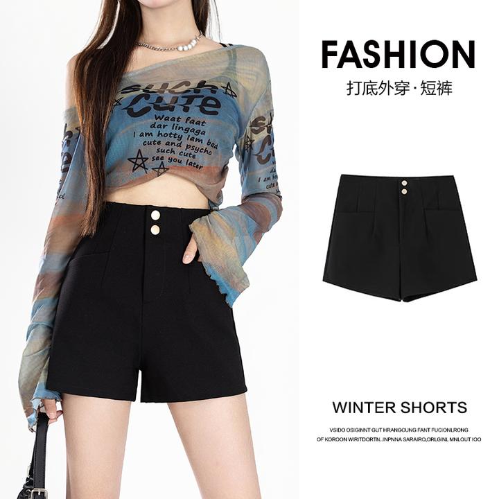 【喜绚】黑色短裤夏季外穿女士弹力女款百搭短裤女款短裤秋冬外穿