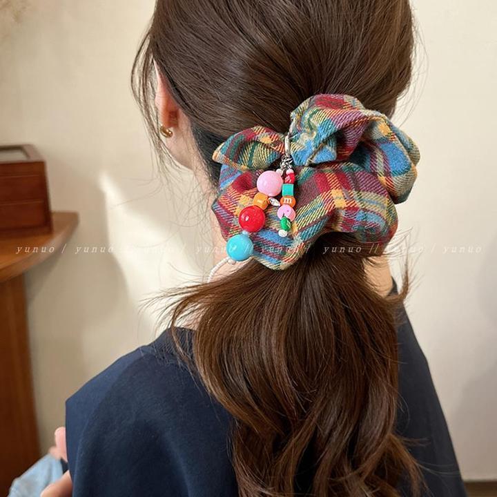 2024新款很特别的秋冬彩色格子大肠发圈头绳女高弹力扎头发皮筋