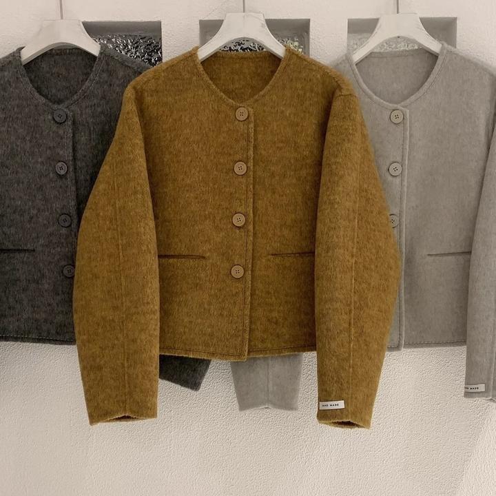 双面羊毛大衣 短款小个子小香风圆领羊绒双面外套