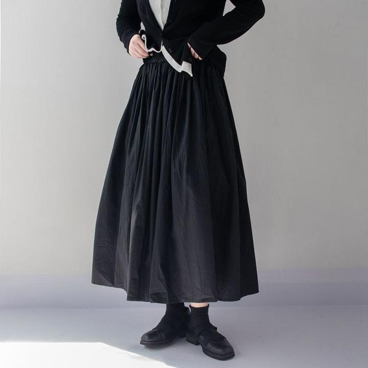 新品【秋日仙裙】a字高腰中长裙简约黑白色伞裙蓬蓬裙大码半身裙