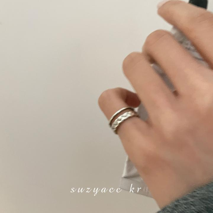 Suzyacc Kr 925银戒指 麻花双层开口戒指ins风尾戒女J0272