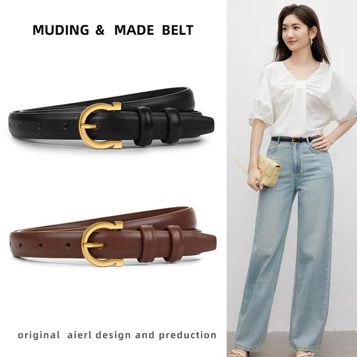 皮带女款细真皮百搭时尚新款女士腰带黑色简约装饰配牛仔裤带西裤