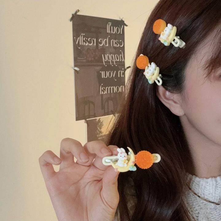 中秋节月饼兔子发夹儿童头绳可爱发饰发卡子侧边刘海夹玉兔头饰