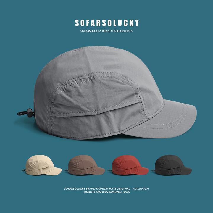 日系薄款夏季户外防晒速干鸭舌帽子百搭小众短檐纯色棒球帽大头围