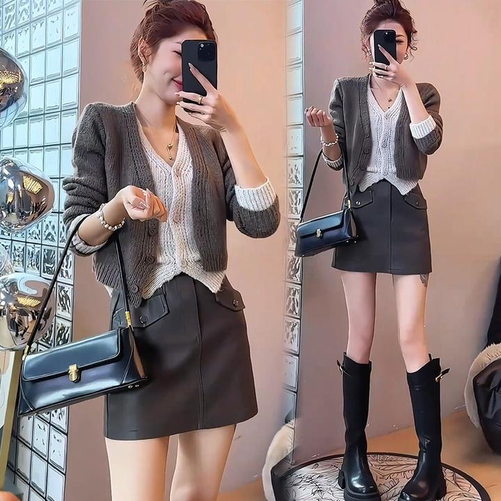 2024设计感时尚简约气质假两件撞色拼色上衣毛衫