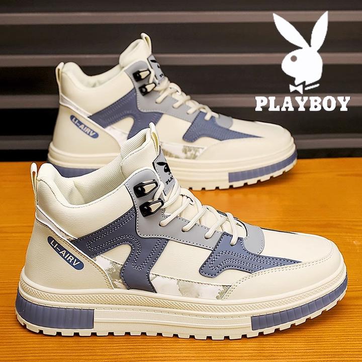 花花公子靴子男2025新款秋季户外耐磨百搭高帮鞋男款厚底运动潮鞋