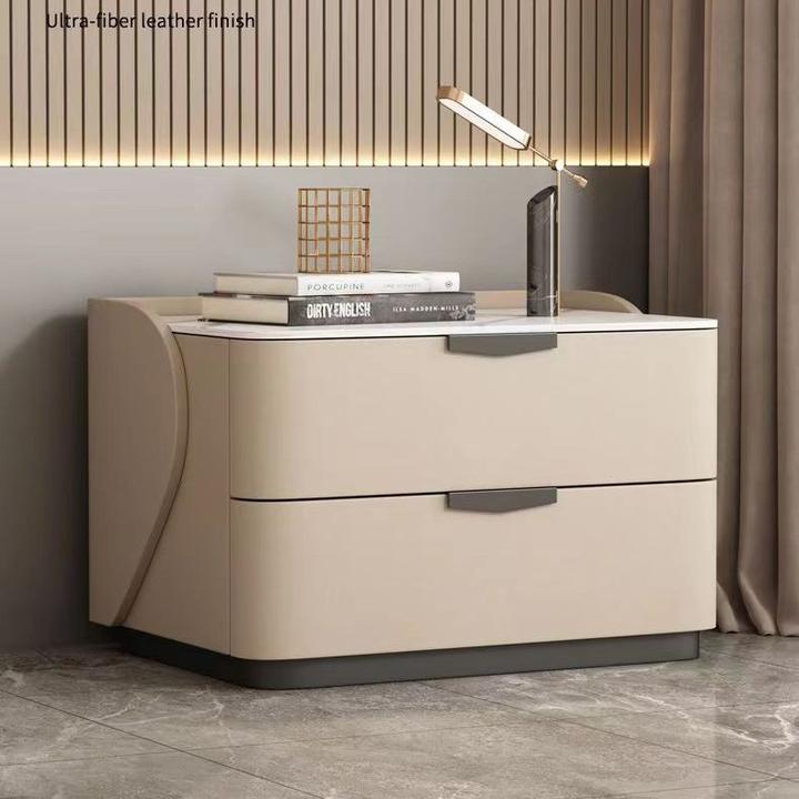 床头柜实木卧室家用新款网红轻奢风极简轻奢意式床加宽床头柜奶油