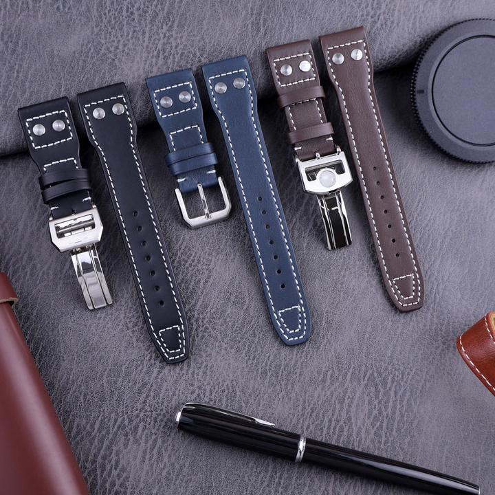 适配万国IWC真皮手表带飞行员小王子葡萄牙喷火战机马克18折叠扣